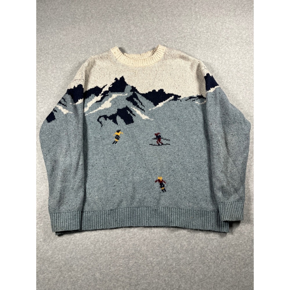 Goodfellow Chunky Knit Sweater Mens XXL Blue Ski Mountain Novelty Gorpcore